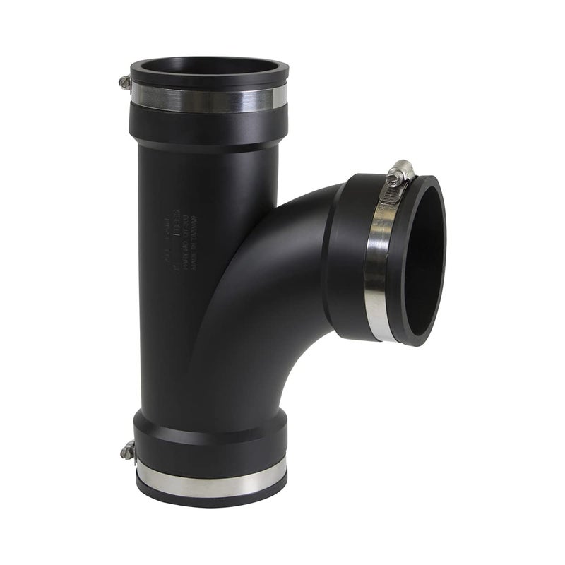 SUPPLYGIANT Supply Giant 6I7I Flexible Tee Coupling with Stainless Steel Clamps, 3.5" Inner diameter for 3" Nominal Pipe, Black - Image 1